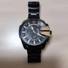 【美品】ディーゼル　腕時計　メガ　クロノグラフ　ブラック　DZ-4338