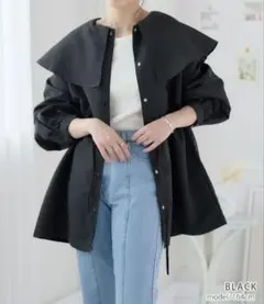 ビッグカラー ジャケット 襟取外し可能 2way アウター ノーカラー ドロスト