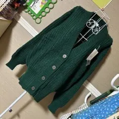 レトロ古着 リブ編み 長袖 ニットカーディガン ヴィンテージ 古着 未使用 緑