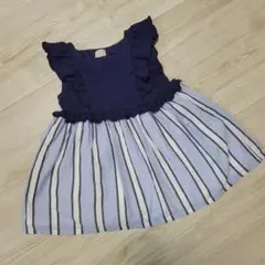 petit main ネイビー フリル ワンピース