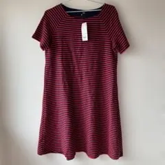 UNIQLO 赤と紺のストライプ 半袖ワンピース L