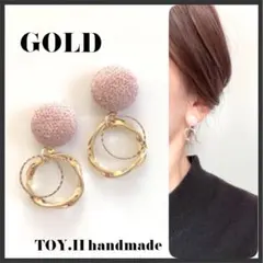 ピンクサークル　ゴールドリング　ハンドメイドピアス　イヤリング