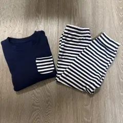 【水通しのみ】ユニクロ　長袖パジャマ　ネイビー　ボーダー　上下セット　90