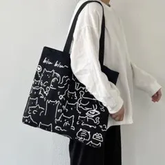 【新品】猫柄 トートバッグ キャンバス A4 大容量 ファスナー・内ポケット付