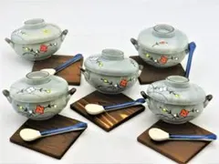 茶碗蒸し器セット 取っ手付き スプーン付き  板付き 15 点セット