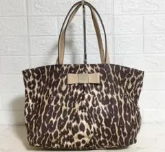 no37264 ケイトスペード レザー ナイロン 豹柄 トート バッグ