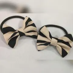 リボン　ヘアゴム　トラ柄(ベージュ)　節分　2個セット