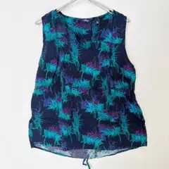 一点物✨【M】花柄　ノースリーブシャツ ネイビー　チュニック