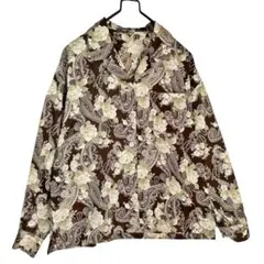 ヴィンテージ 総柄 ペイズリー花柄 オープンカラーシャツブラウス 大きいサイズ