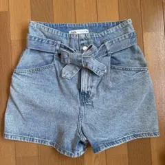 ZARA ウエストリボン付きデニムショートパンツ EUR36