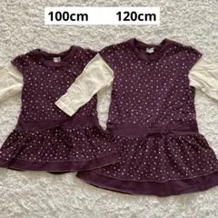 女の子 姉妹コーデ お揃い ドット柄チュニック 2枚 100 120 パープル