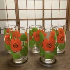 ADERIA デイジー花柄ガラスグラス5個セット【昭和レトロ】超美品 コレクター