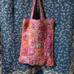 コットンのペタンコバッグ　ハンドメイド