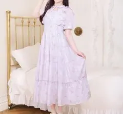 evelyn エブリン L ブルー 花柄レースロングワンピース - メルカリ