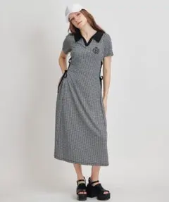 ポロカットレースアップフレアロングワンピース