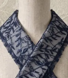 半衿 ネイビー スパンコール付き立体花柄刺繍レース 半衿 イベント 振袖 着物