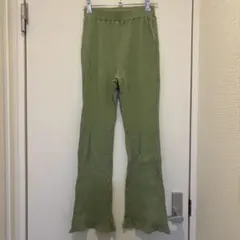 リブニットフレアパンツ ライトグリーン