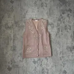 刺繍　ニット　ベスト　フェアリーグランジ　森ガール　グレージュ　モカ　ブラウン