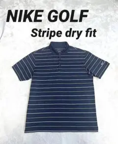 NIKE GOLF ナイキ ポロシャツ ストライプ DRY-FIT ネイビー L
