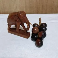 ＊象の木彫りと木製果物のセット