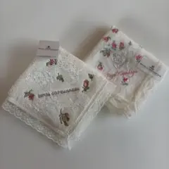 Royal Copenhagen 花柄刺繍 タオルハンカチ2枚のサムネイル