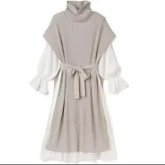 リボンベルト付ニットポンチョXワンピースXインナーセット[mb1204]