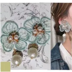 1038-b＊２way スカイブルー 刺繍 フラワー スティック パール