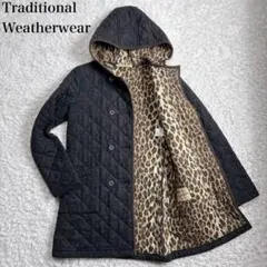 美品 トラディショナルウェザーウェア キルティング フード コート レオパード