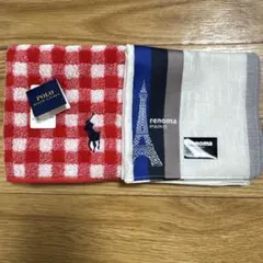 新品未使用　ハンドタオル＆ハンカチセット　ポロラルフローレン　renoma ❶