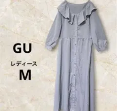 GU ラッフルフロントボタンワンピース 7分袖 グレー M 2WAYのサムネイル