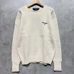 90s POLO SPORT 生成り色 コットンニットセーター ロゴ刺繍 Lのサムネイル