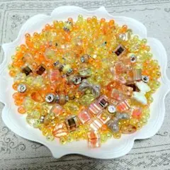 ビーズ　イエロー＆オレンジ＆ブラウン　ビーズまとめ売り　305g