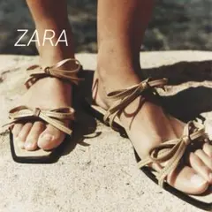 新品未使用　ZARA リボンフラットサンダル