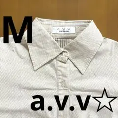 美品☆a.v.v ストライプ 長袖シャツ ベージュ／イエロー系 38