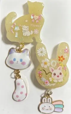 うさぎ2点セットレジンヘアゴムブローチ - メルカリ