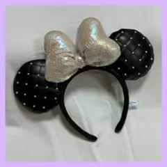 ディズニー　カチューシャ　ミニー　レザー　ドット　スパンコール　キルティング