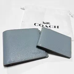 【新品】コーチ メンズ 二つ折り財布 札入れ カードケース レザー ブルーのサムネイル