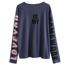 レディース　ロング　Tシャツ　ロンT　長袖　ビッグシルエット　紺色　M