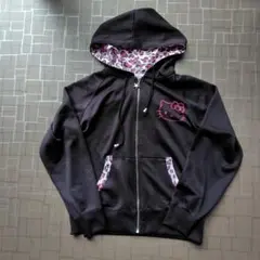 ハローキティ パーカー 黒 ヒョウ柄