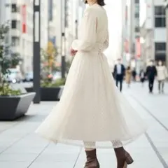 S マジェスティックレゴン レース フレア スカート 可愛い アイボリー 春