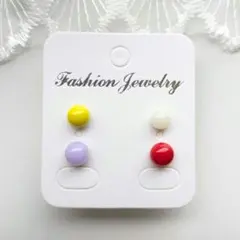 ガラス ピアス 1粒×4個セット(サージカルステンレスシルバー)