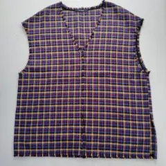 紫と黄色のチェック Vネックベスト