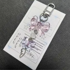 リボン ピンク ビーズキーホルダー 推しカラー ストラップコレクトブック y2k