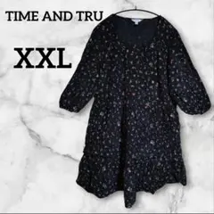 TIME AND TRU【XXL】 小花柄プリント ひざ丈ワンピース
