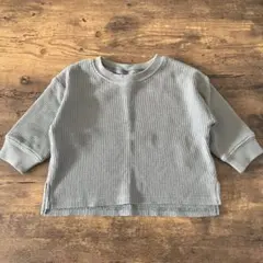 ワッフル ロンT 長袖 バースデイ トレーナー くすみグリーン 70