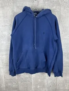ポロラルフローレン ラグランスウェットパーカー M ネイビー フェード 刺繍ロゴ