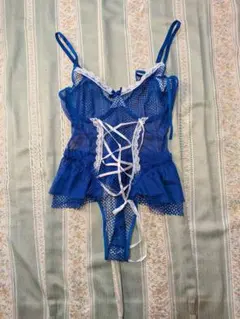 4524 ⭕️最高級品⭕️ 青 メッシュ ボディスーツ レースアップ L