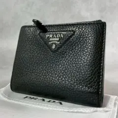 【極美品】RFID プラダ 二つ折り財布 トライアングルロゴ レザー ブラック