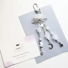 ビーズキーホルダー 白 ホワイト 雲 雪の結晶 天使