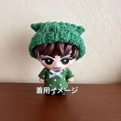 ソフビサイズ　猫耳ニット帽＋ドット柄シャツ2点セット(緑)のサムネイル
